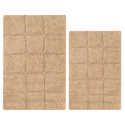 2 Piece Cotton Checkered Solid Non Slip Bath Rug Set - Taupe