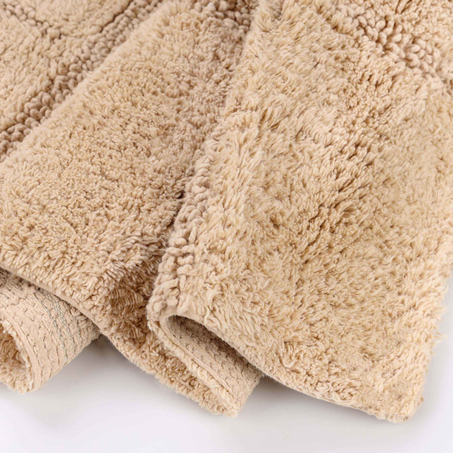 2 Piece Cotton Checkered Solid Non Slip Bath Rug Set - Taupe