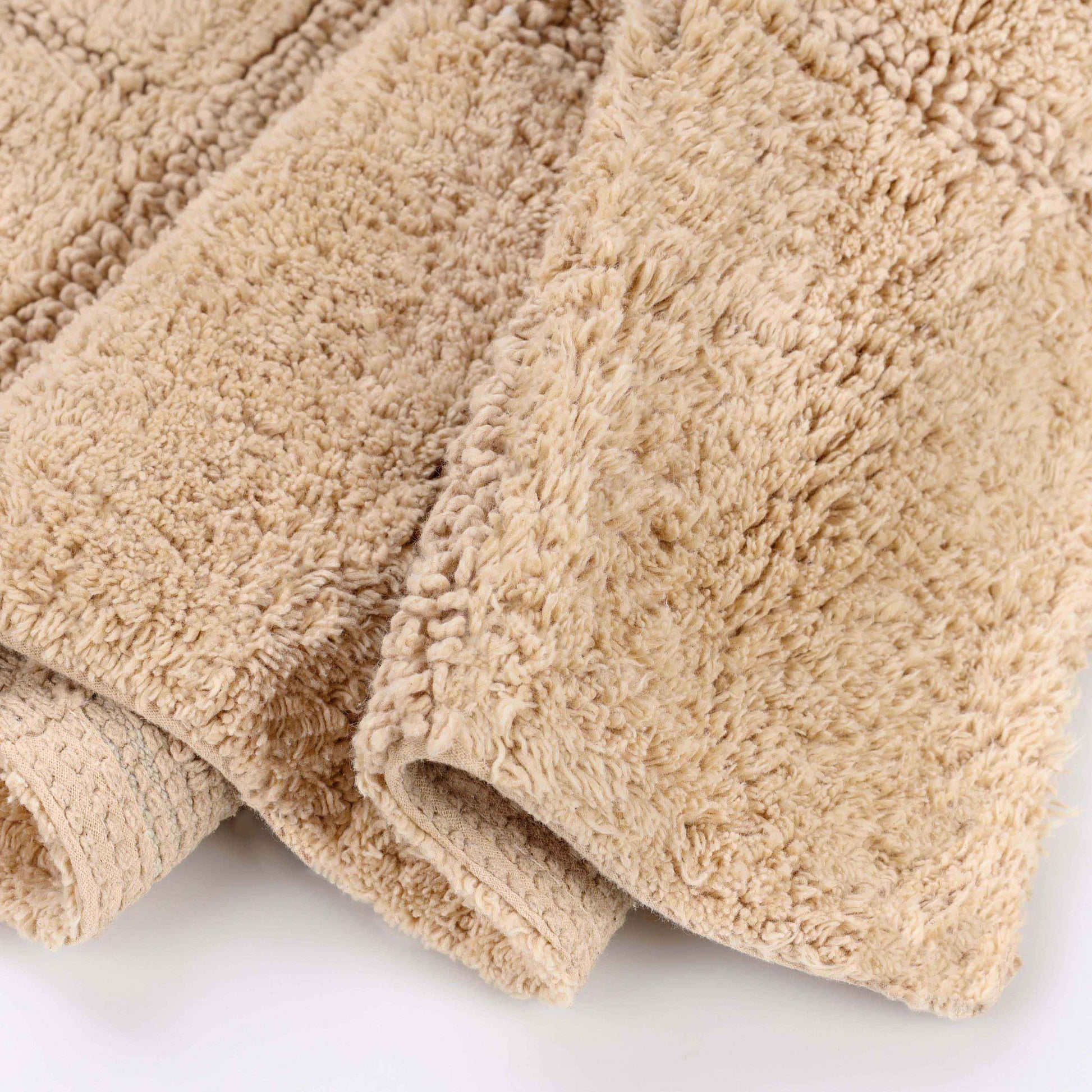 2 Piece Cotton Checkered Solid Non Slip Bath Rug Set - Taupe