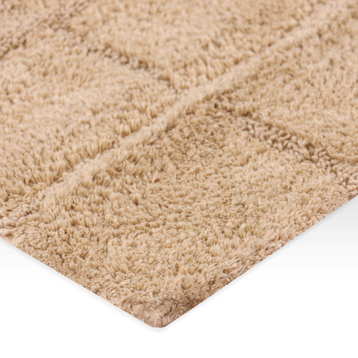 2 Piece Cotton Checkered Solid Non Slip Bath Rug Set - Taupe