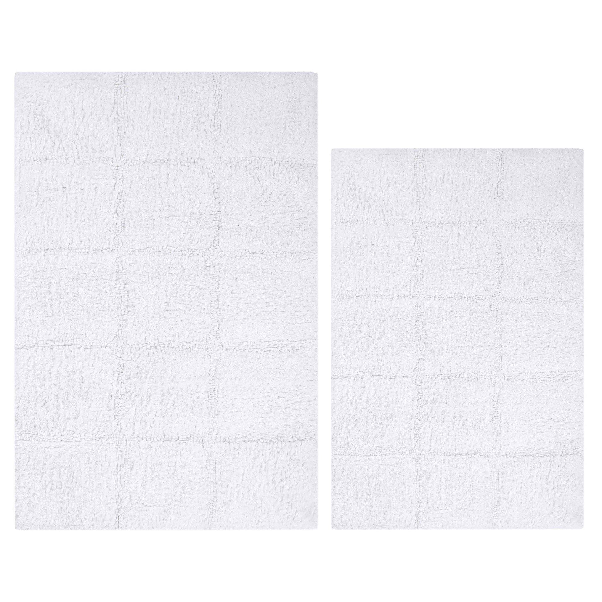 2 Piece Cotton Checkered Solid Non Slip Bath Rug Set - White