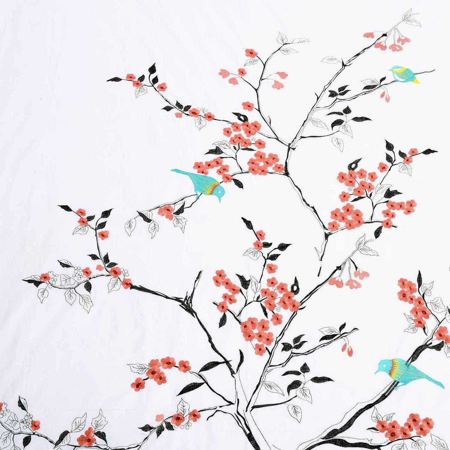 Superior Cherry Garden Embroidered Cotton Duvet Cover Set - Coral