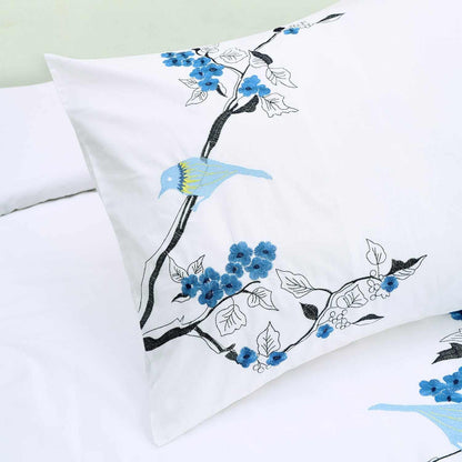 Superior Cherry Garden Embroidered Cotton Duvet Cover Set - Blue