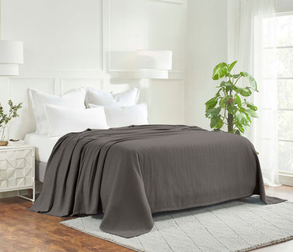 Chevron All-Season Cotton Blanket - Charcoal
