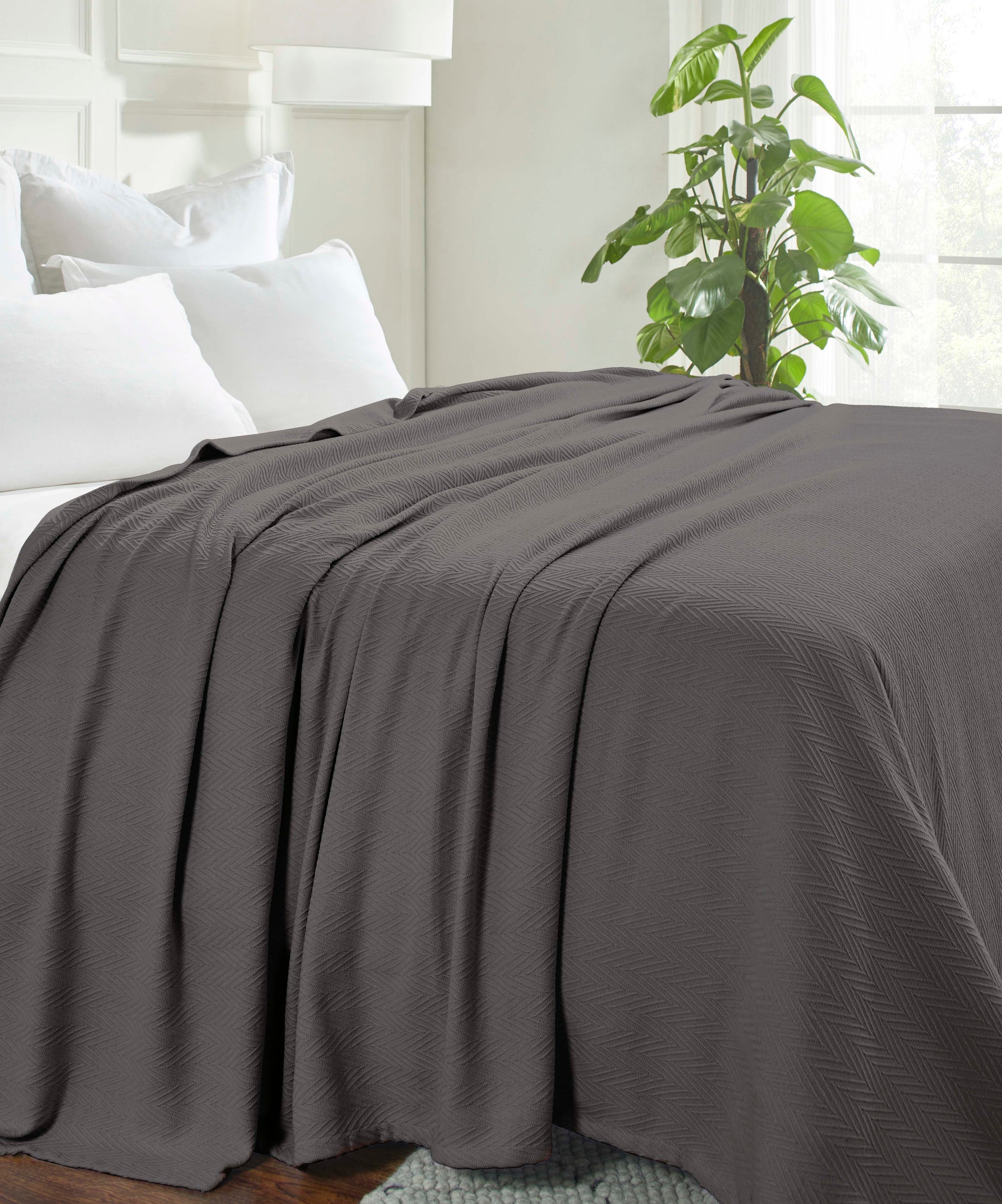 Chevron All-Season Cotton Blanket - Charcoal