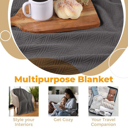 Chevron All-Season Cotton Blanket - Charcoal