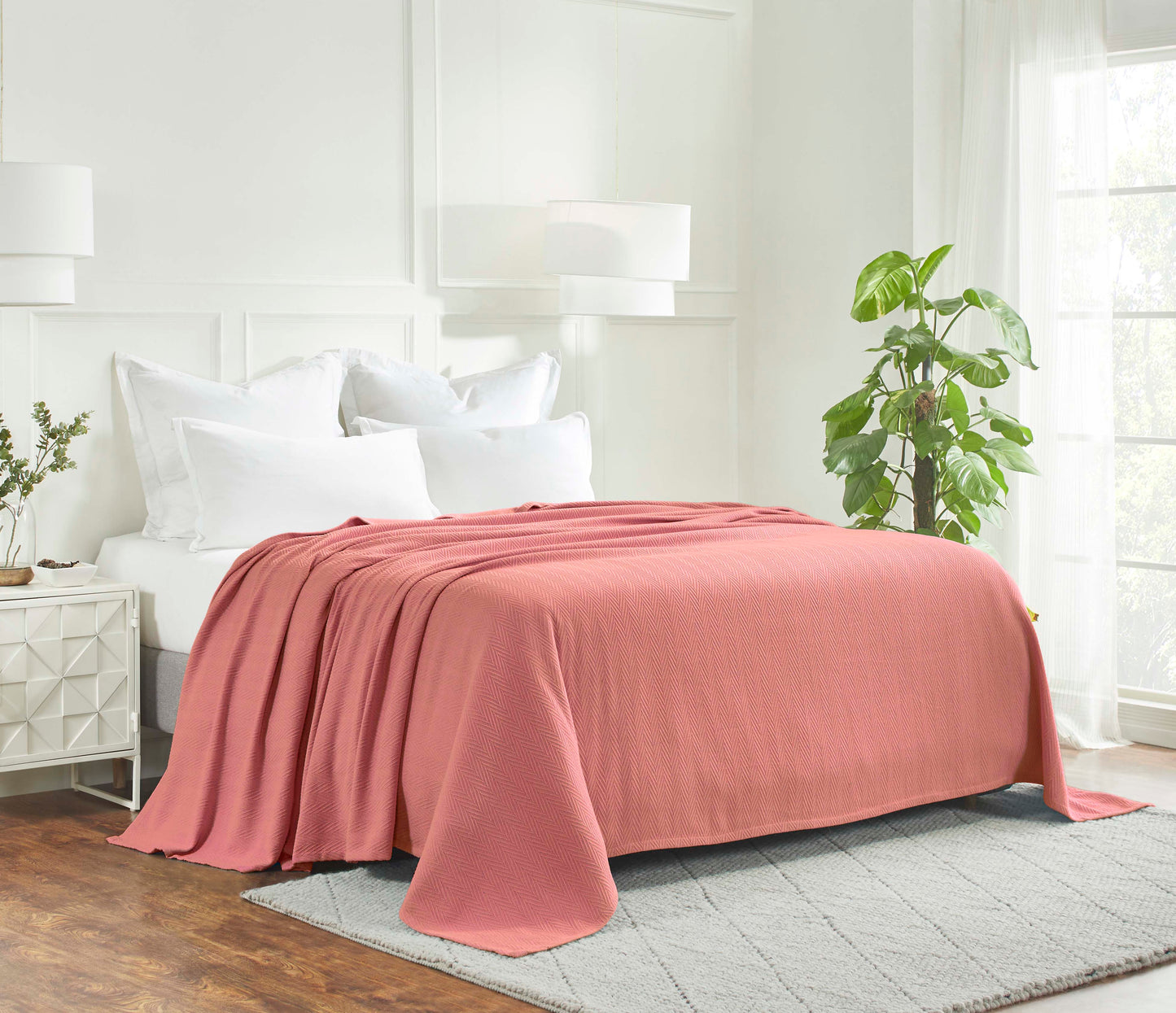Chevron All-Season Cotton Blanket - Coral