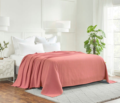 Chevron All-Season Cotton Blanket - Coral