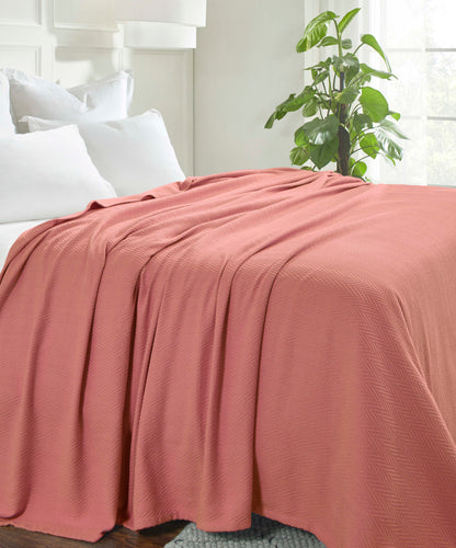 Chevron All-Season Cotton Blanket - Coral