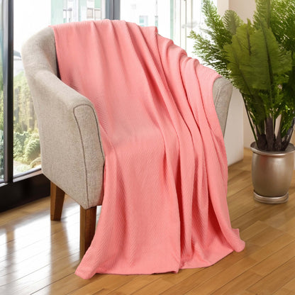 Chevron All-Season Cotton Blanket - Coral