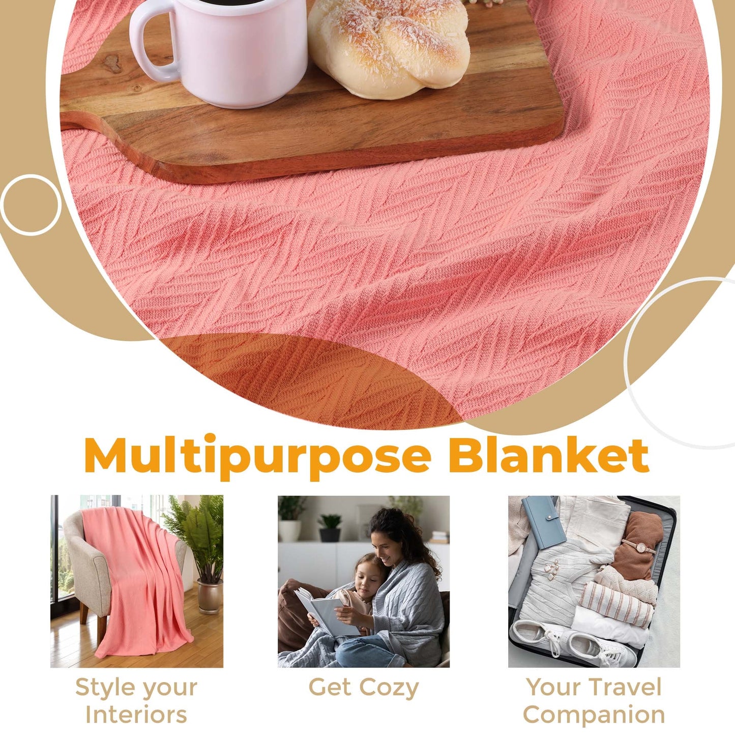 Chevron All-Season Cotton Blanket - Coral