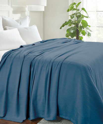 Chevron All-Season Cotton Blanket - Denim Blue