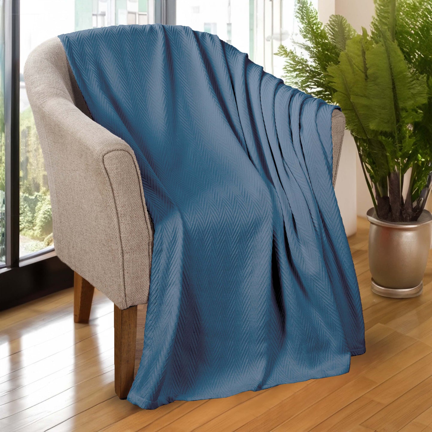 Chevron All-Season Cotton Blanket - Denim Blue