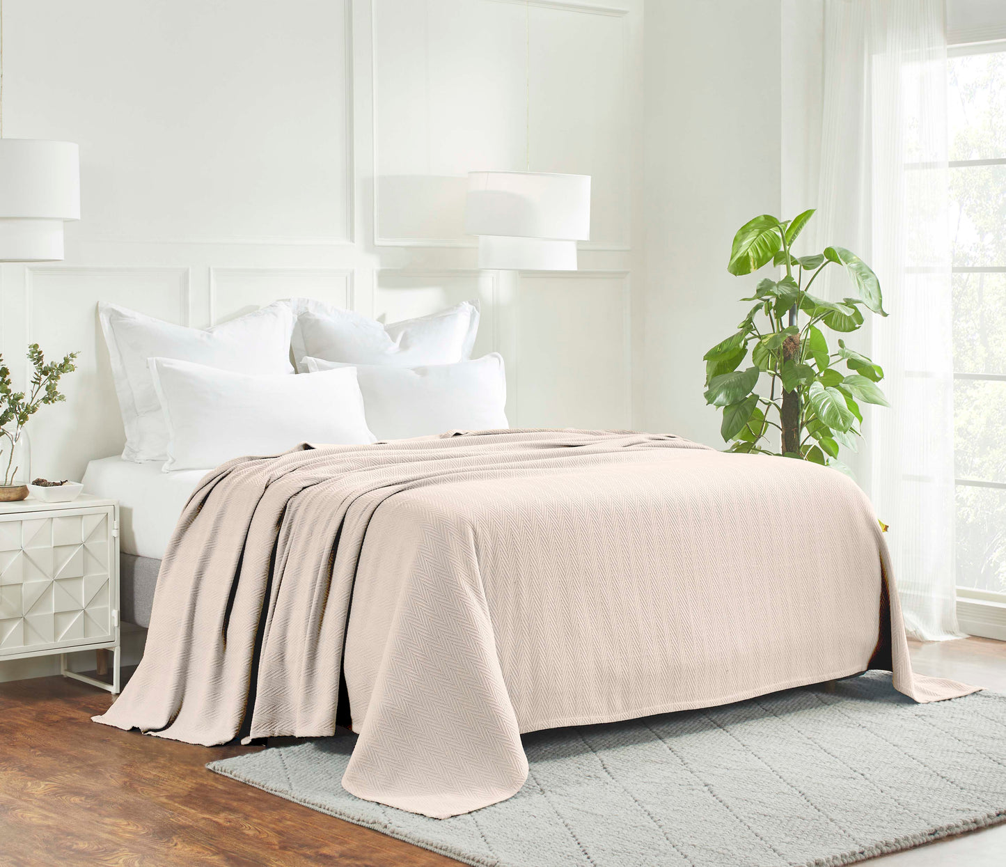 Chevron All-Season Cotton Blanket - Ivory
