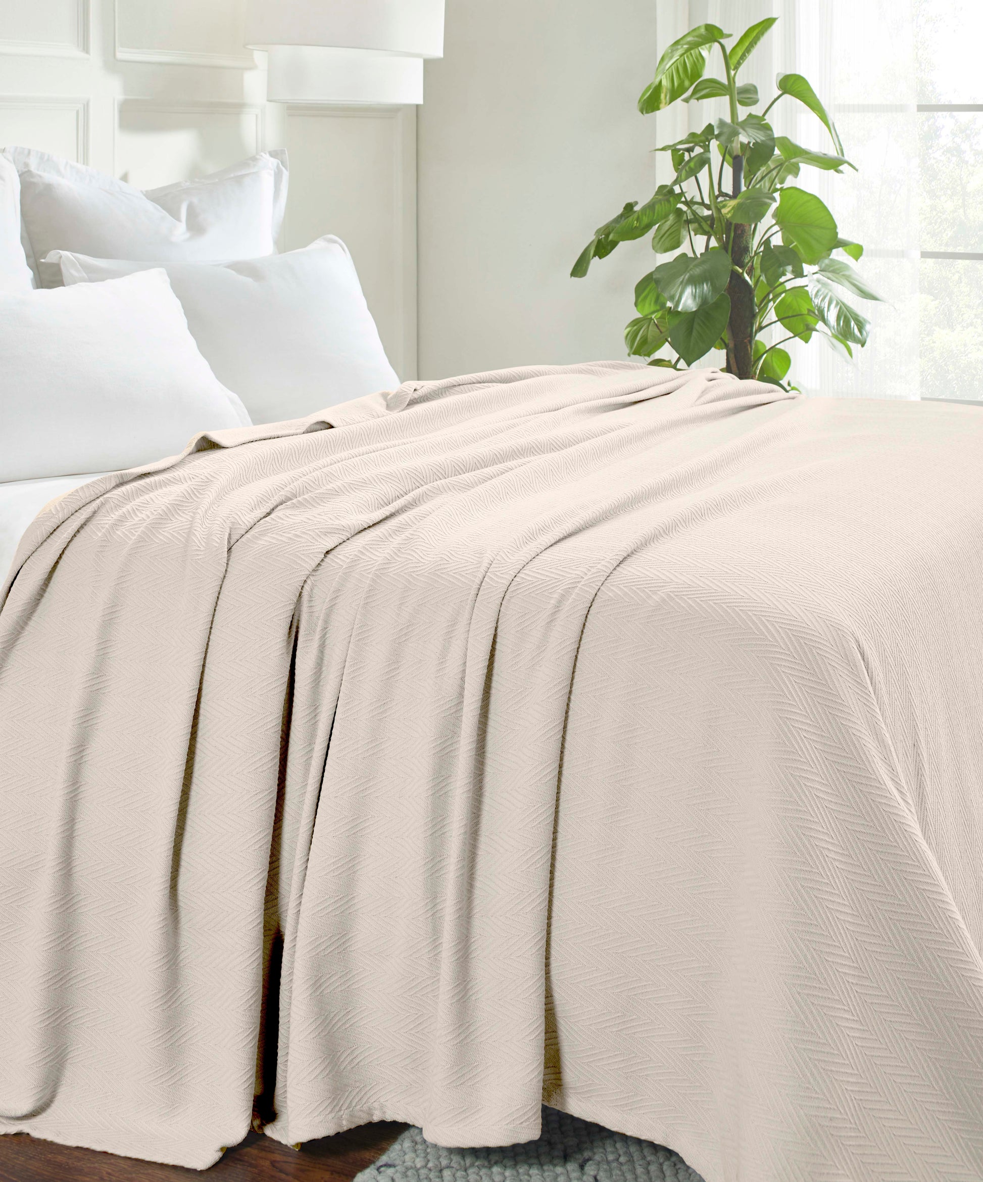 Chevron All-Season Cotton Blanket - Ivory