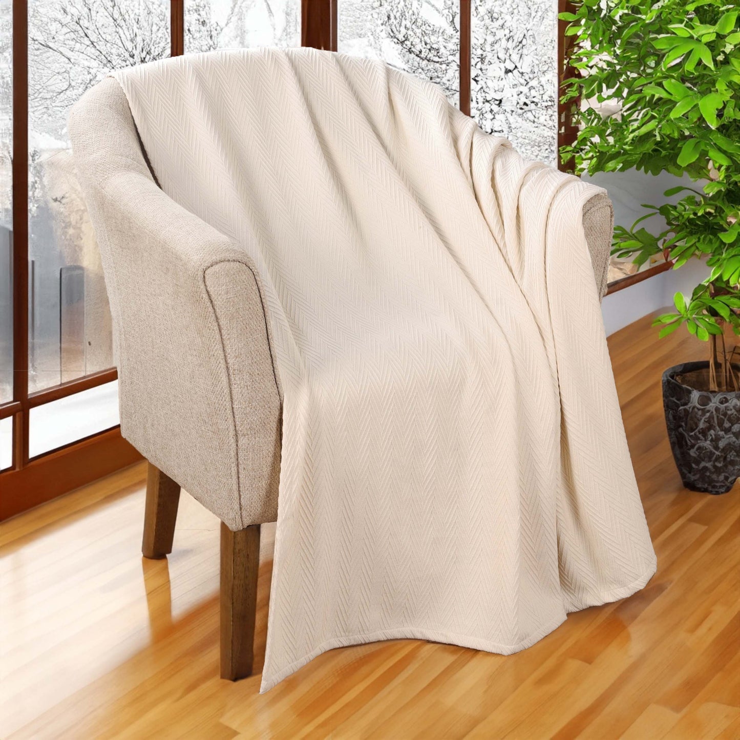 Chevron All-Season Cotton Blanket - Ivory