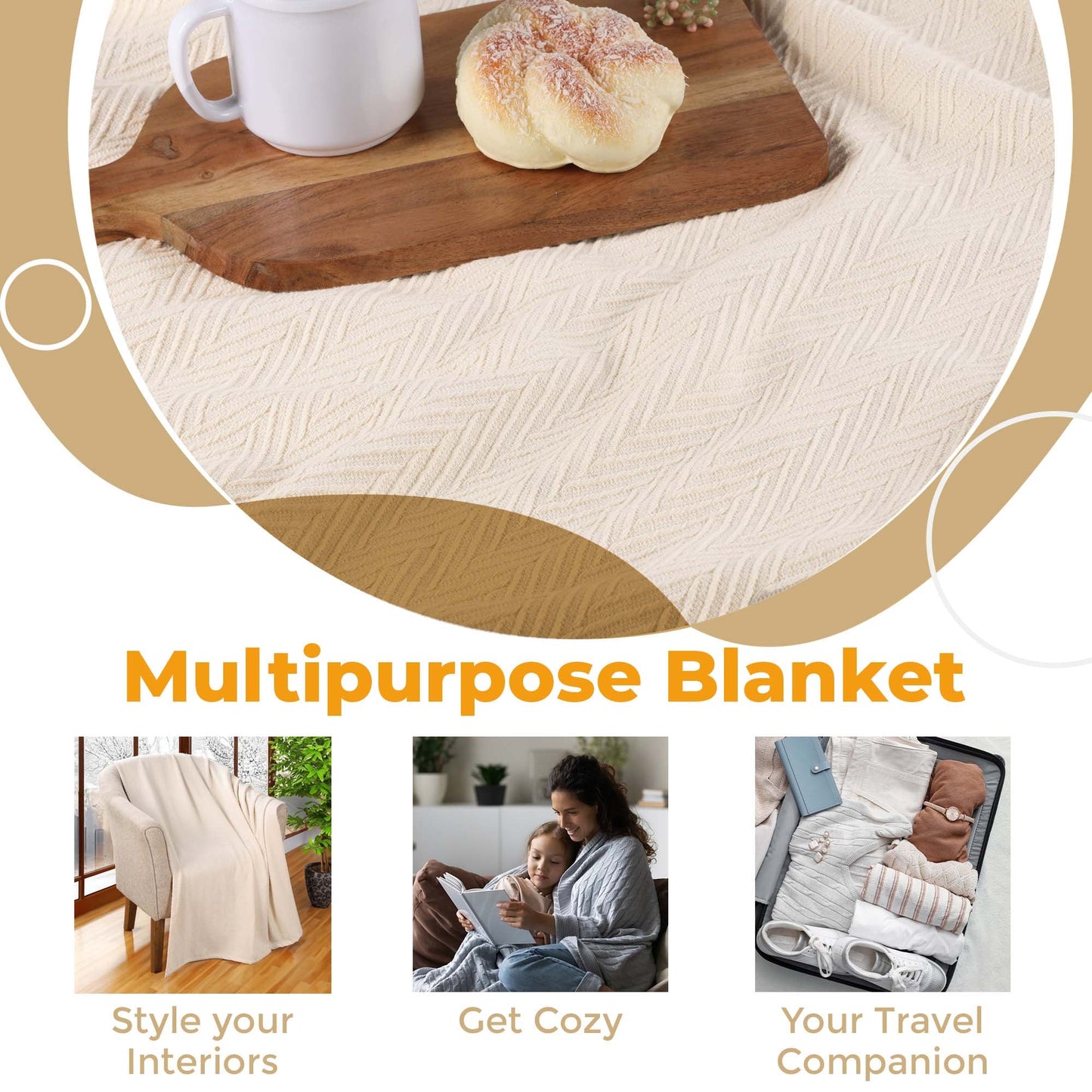 Chevron All-Season Cotton Blanket - Ivory