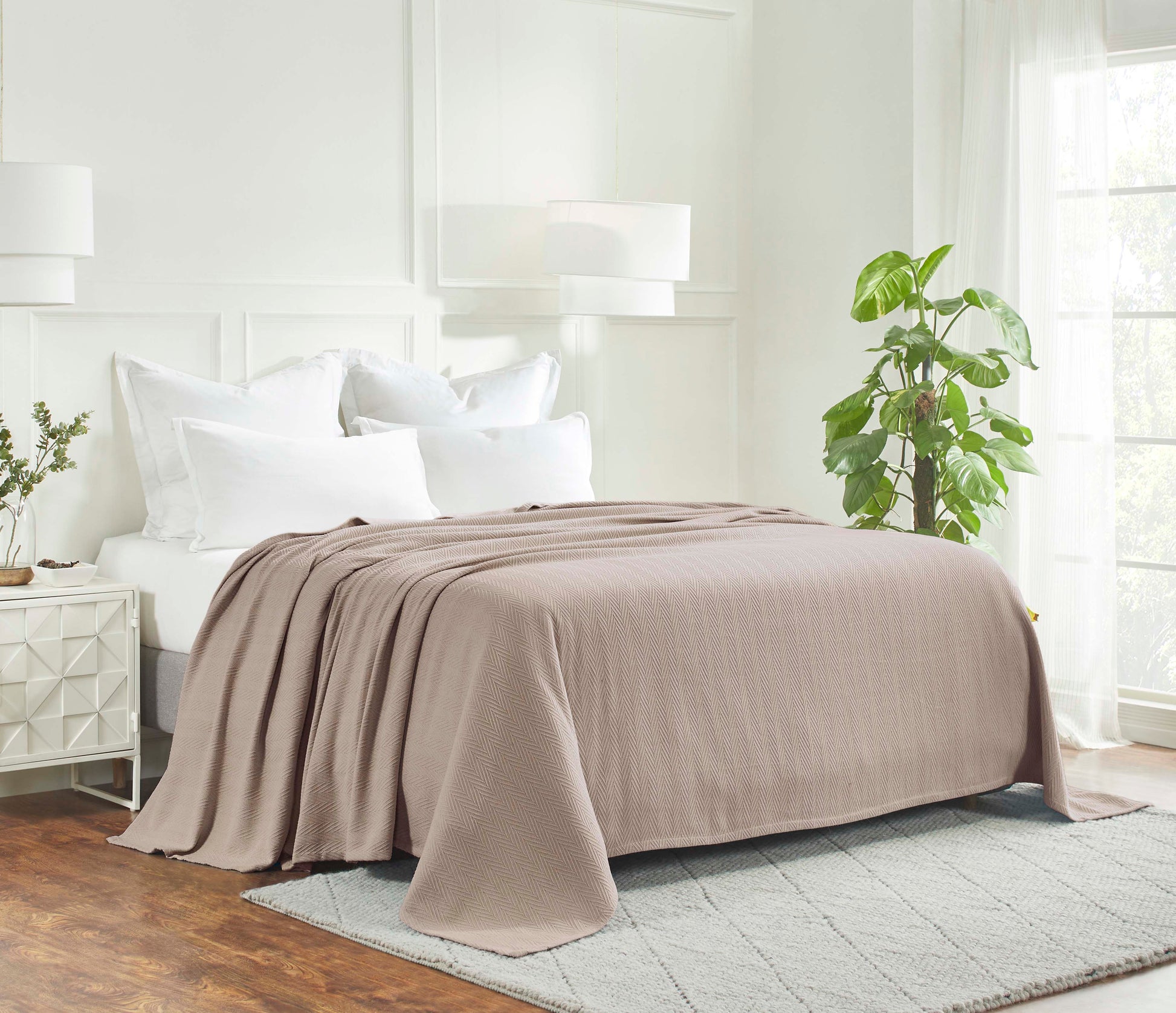 Chevron All-Season Cotton Blanket -Khaki