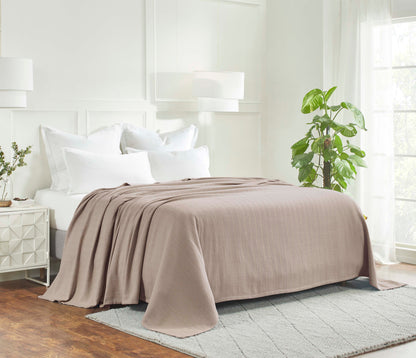 Chevron All-Season Cotton Blanket -Khaki