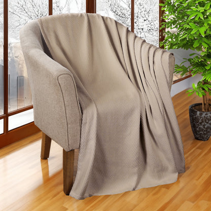 Chevron All-Season Cotton Blanket -Khaki