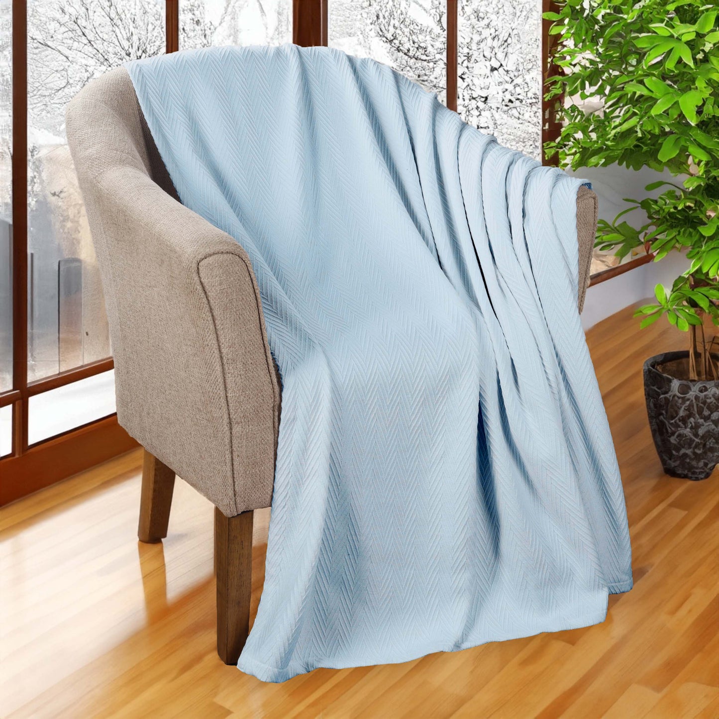 Chevron All-Season Cotton Blanket - Light Blue