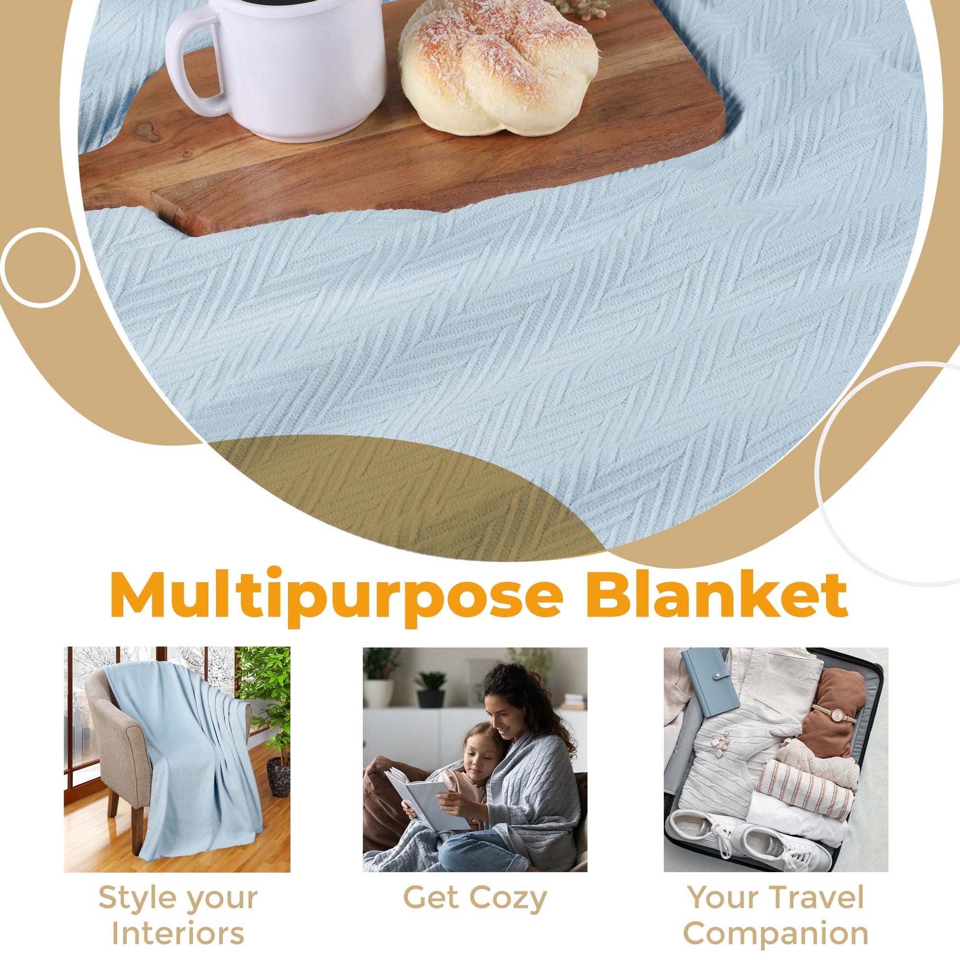 Chevron All-Season Cotton Blanket - Light Blue