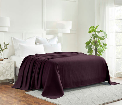Chevron All-Season Cotton Blanket - Plum