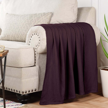 Chevron All-Season Cotton Blanket - Plum