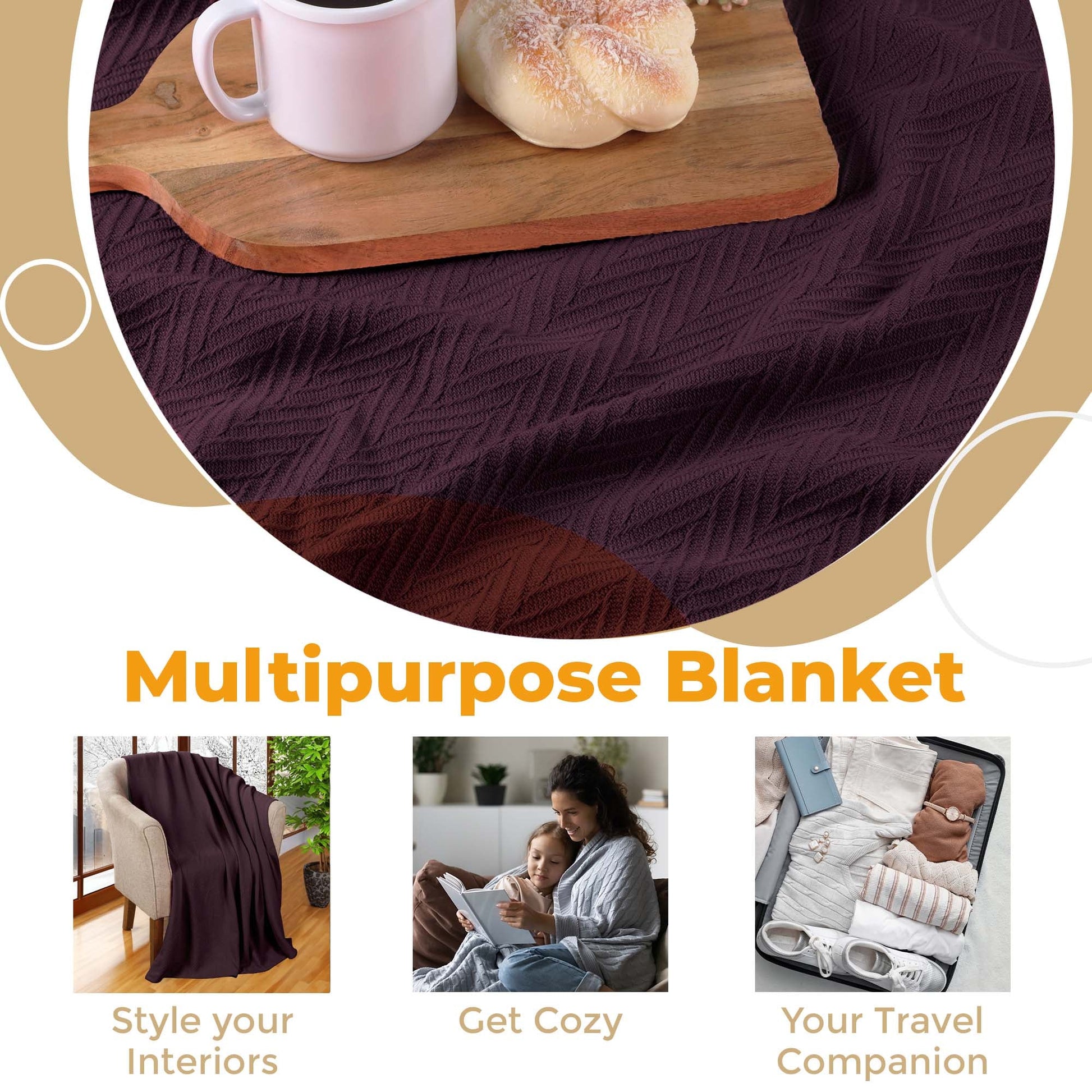 Chevron All-Season Cotton Blanket - Plum