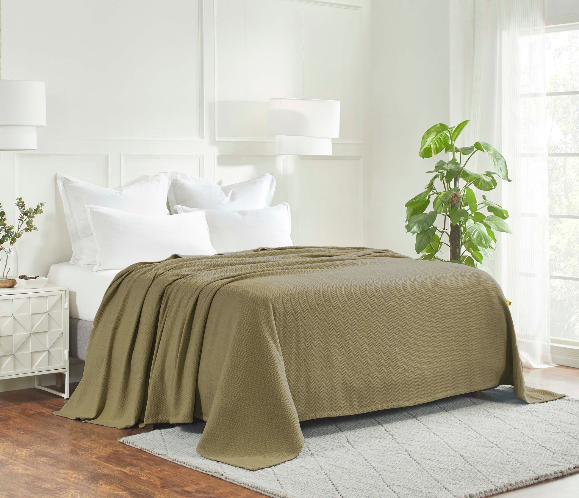 Chevron All-Season Cotton Blanket - Sage