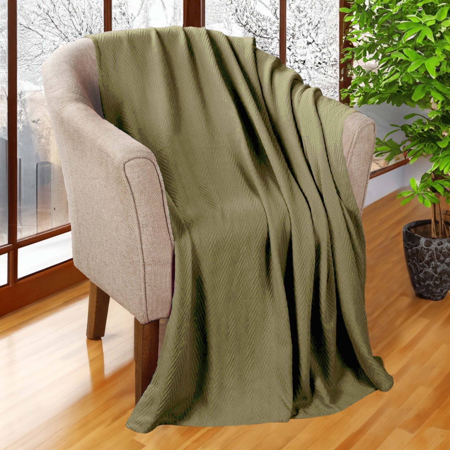 Chevron All-Season Cotton Blanket - Sage