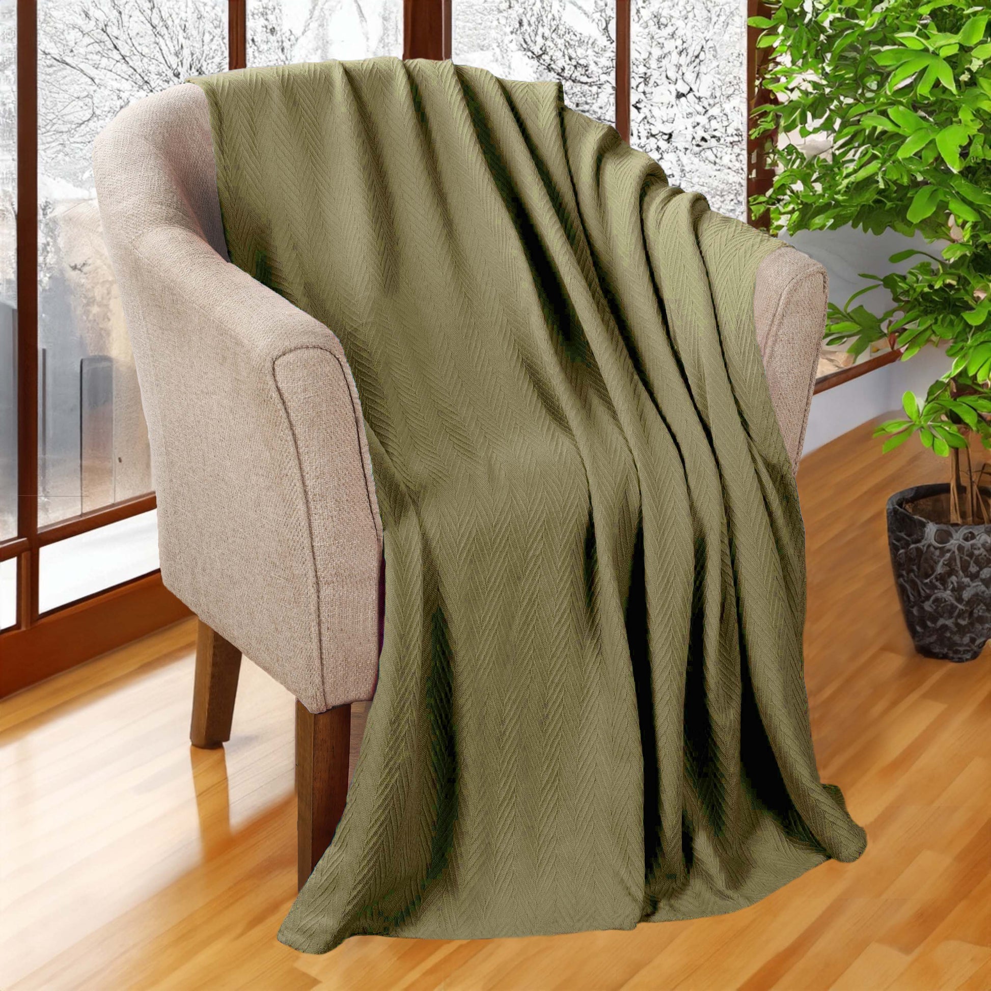 Chevron All-Season Cotton Blanket - Sage