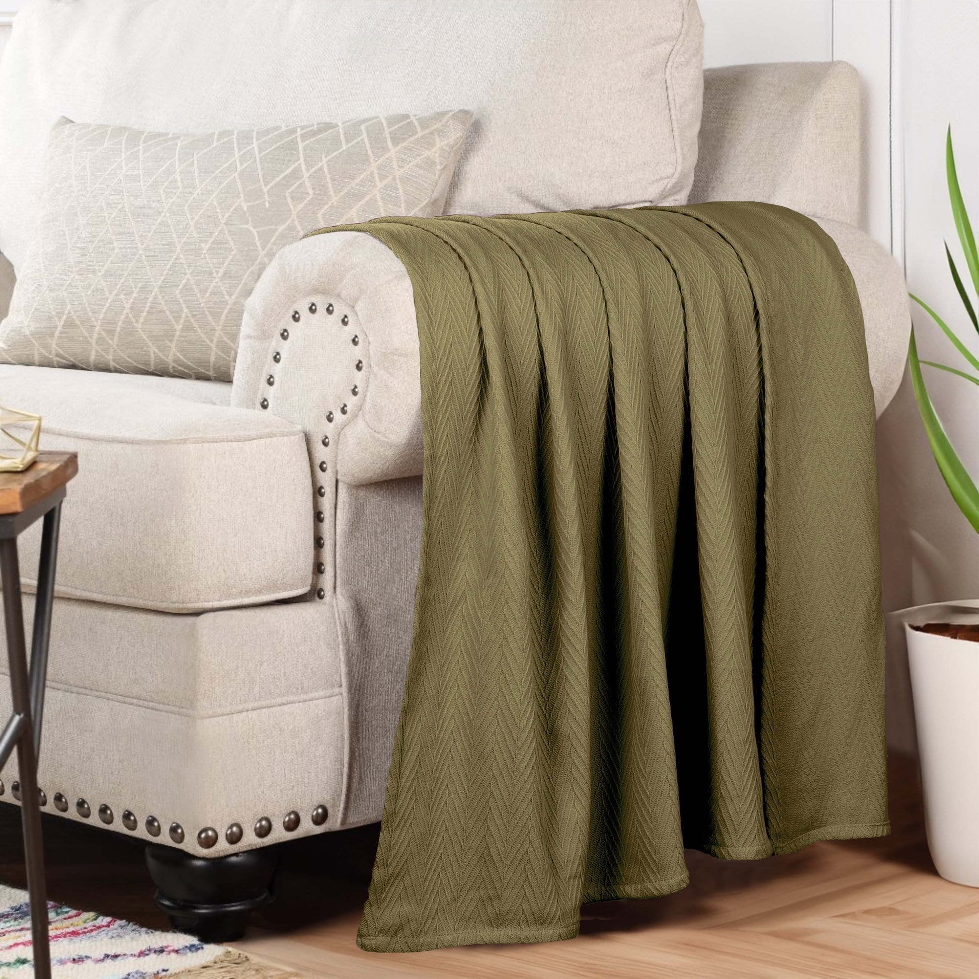 Chevron All-Season Cotton Blanket - Sage