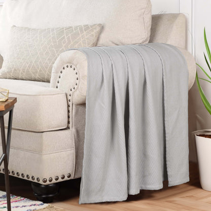 Chevron All-Season Cotton Blanket - SIlver