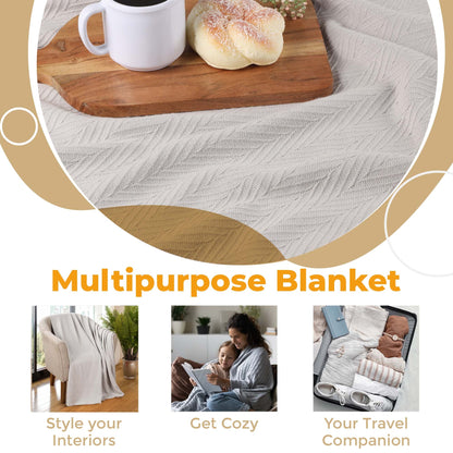 Chevron All-Season Cotton Blanket - SIlver