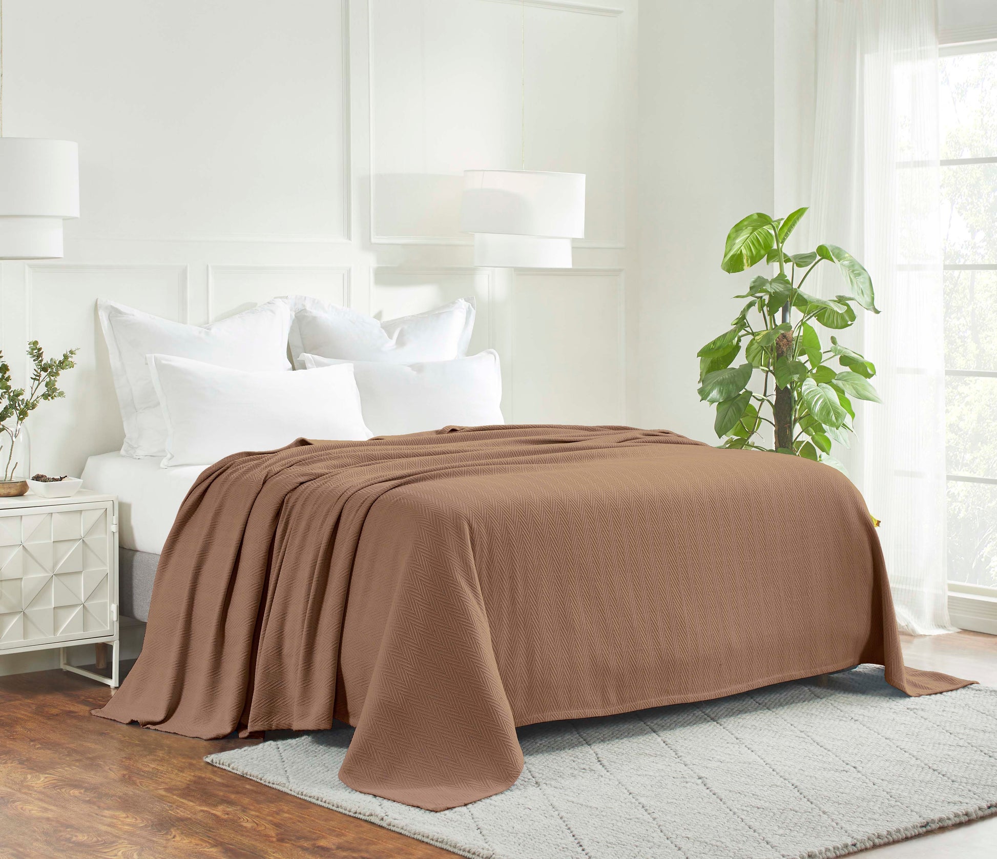 Chevron All-Season Cotton Blanket - Taupe