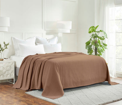 Chevron All-Season Cotton Blanket - Taupe