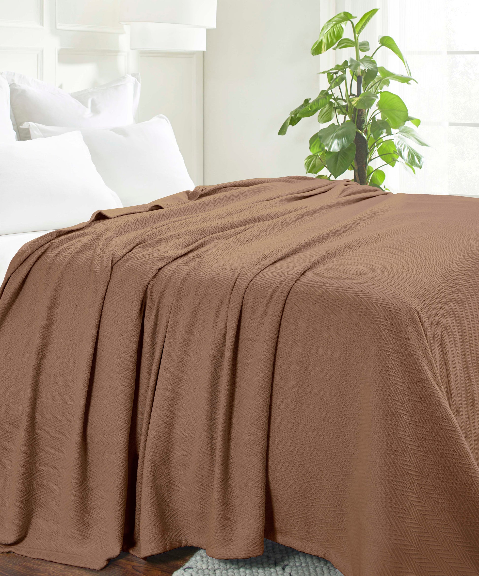 Chevron All-Season Cotton Blanket - Taupe