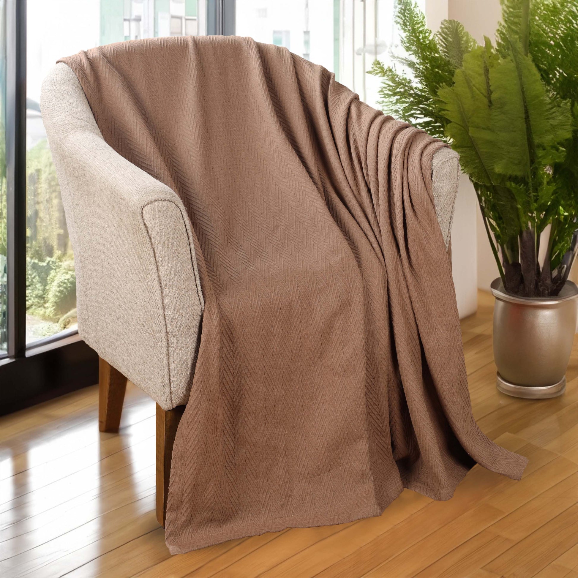 Chevron All-Season Cotton Blanket - Taupe