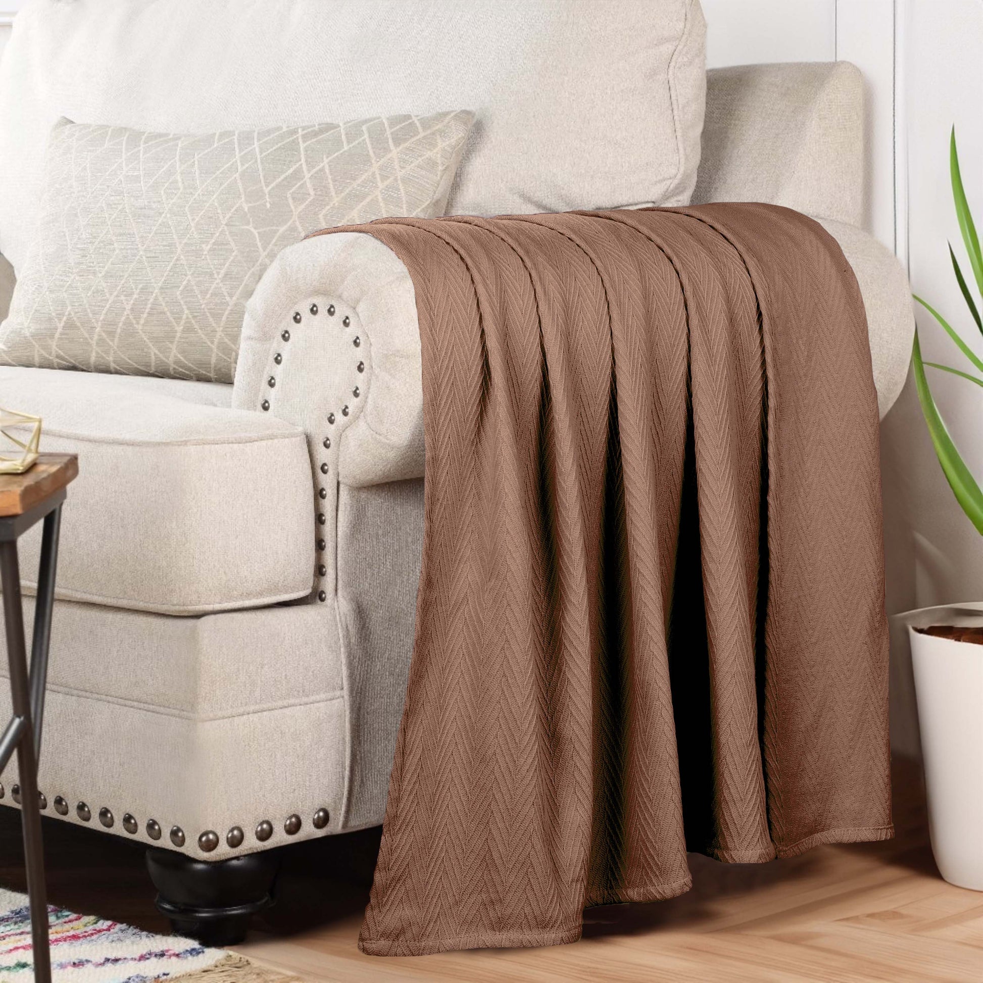 Chevron All-Season Cotton Blanket - Taupe