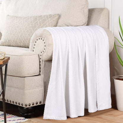 Chevron All-Season Cotton Blanket - White