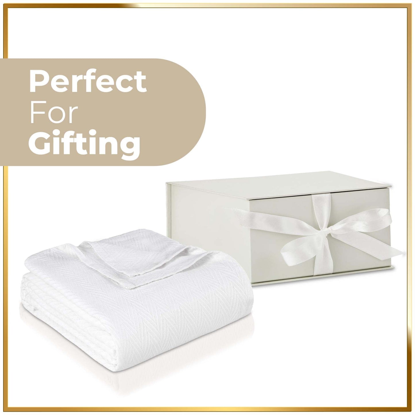 Chevron All-Season Cotton Blanket - White