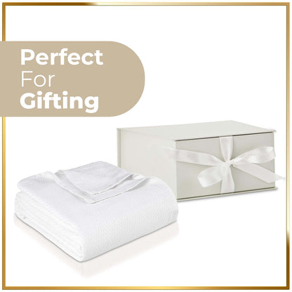 Chevron All-Season Cotton Blanket - White