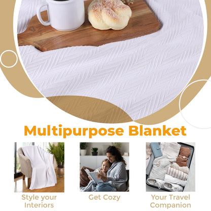 Chevron All-Season Cotton Blanket - White