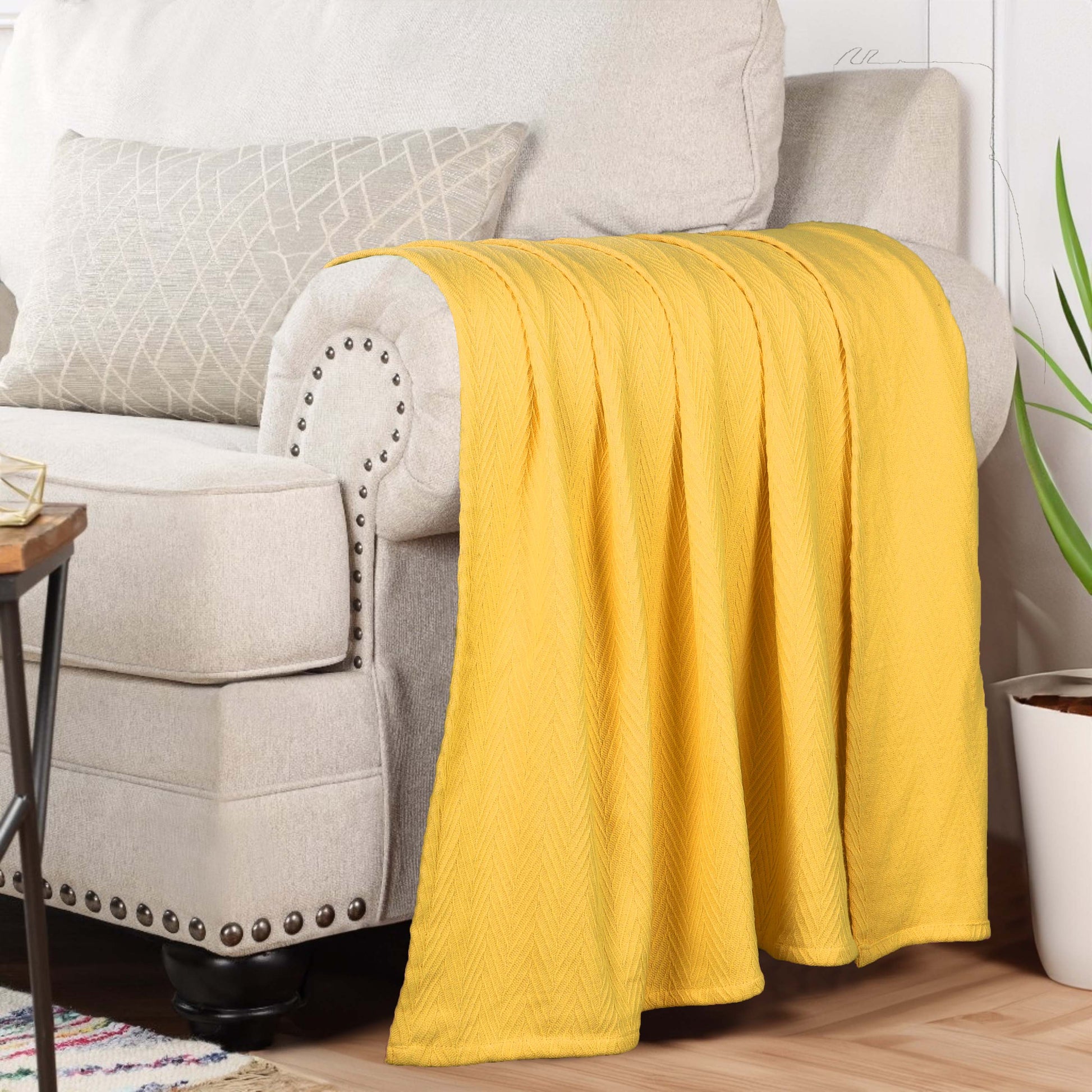 Chevron All-Season Cotton Blanket - Yellow