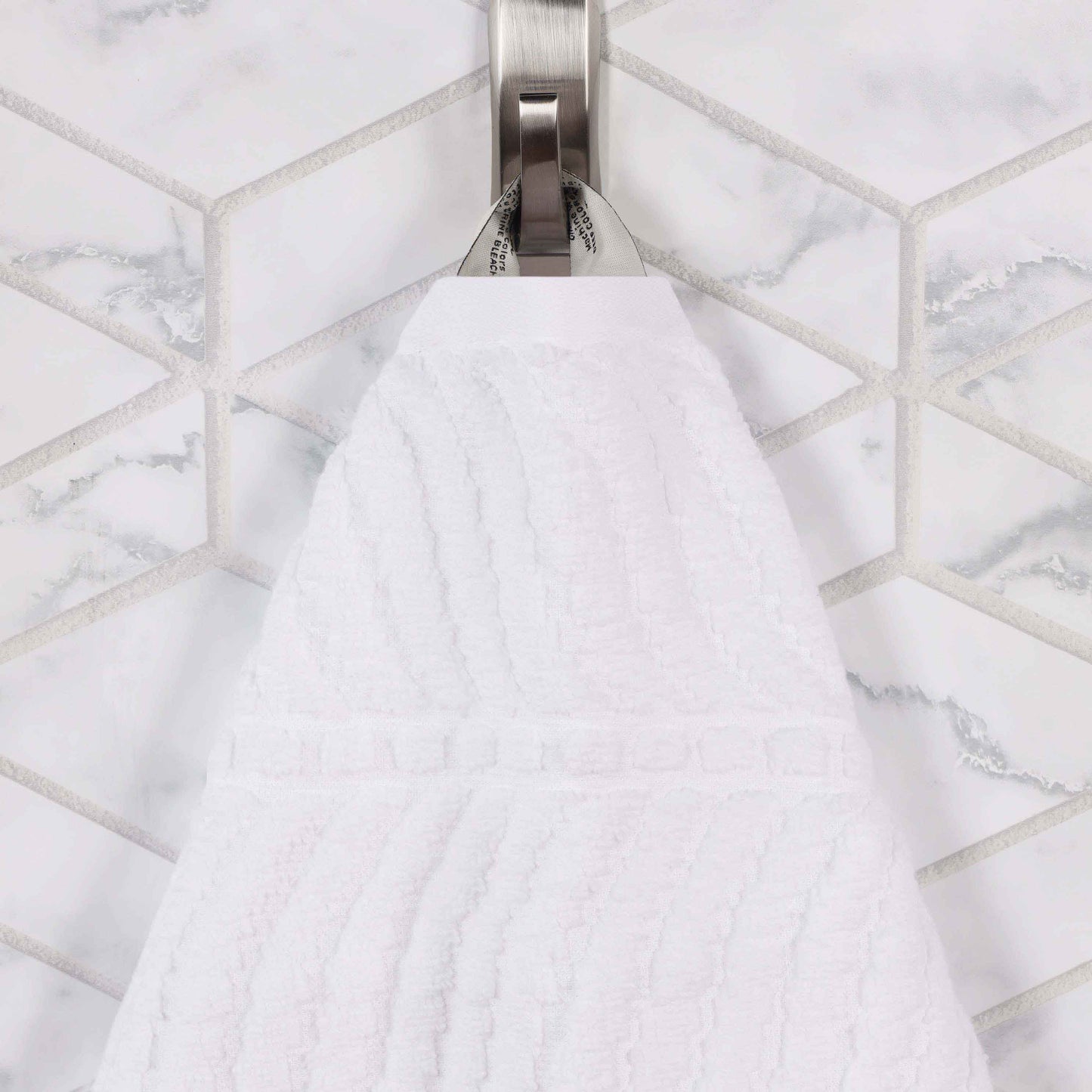 Chevron Zero Twist Cotton Solid and Jacquard Hand Towel - White