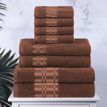 Larissa Cotton Geometric Border 8 Piece Assorted Towel Set - Chocolate