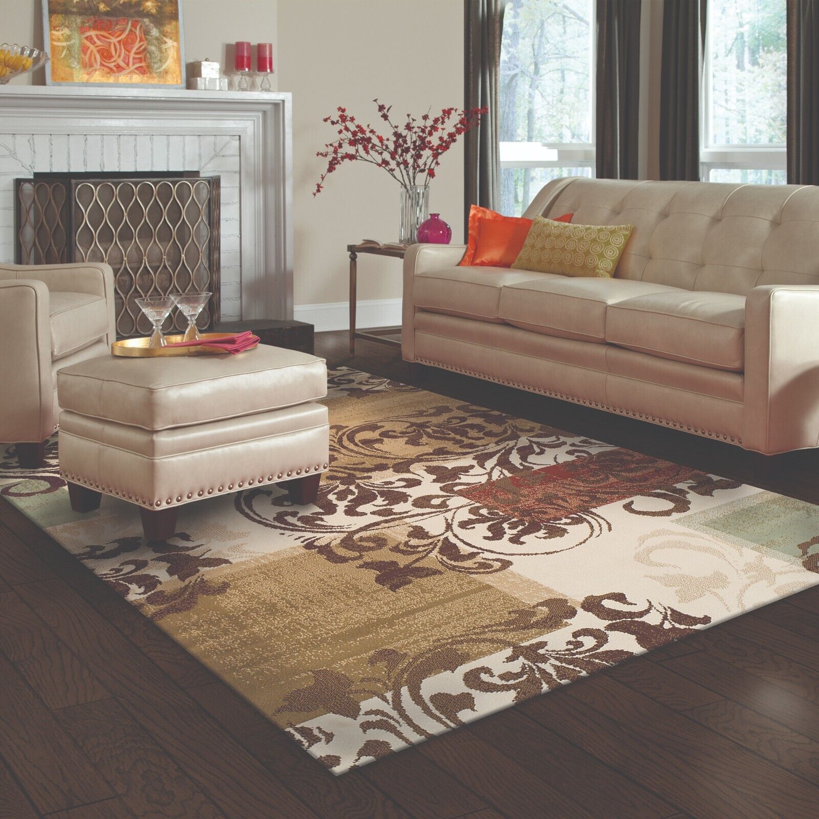 Storyville Modern Geometric Abstract Floral Scroll Area Rug or Runner - Chocolate