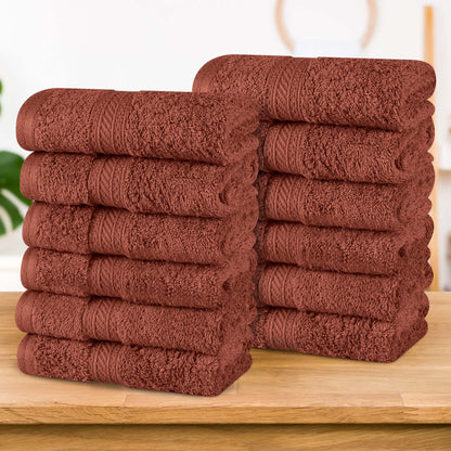 Atlas Cotton Absorbent Heavyweight Face Towel Washcloth Set of 12 - Chocolate