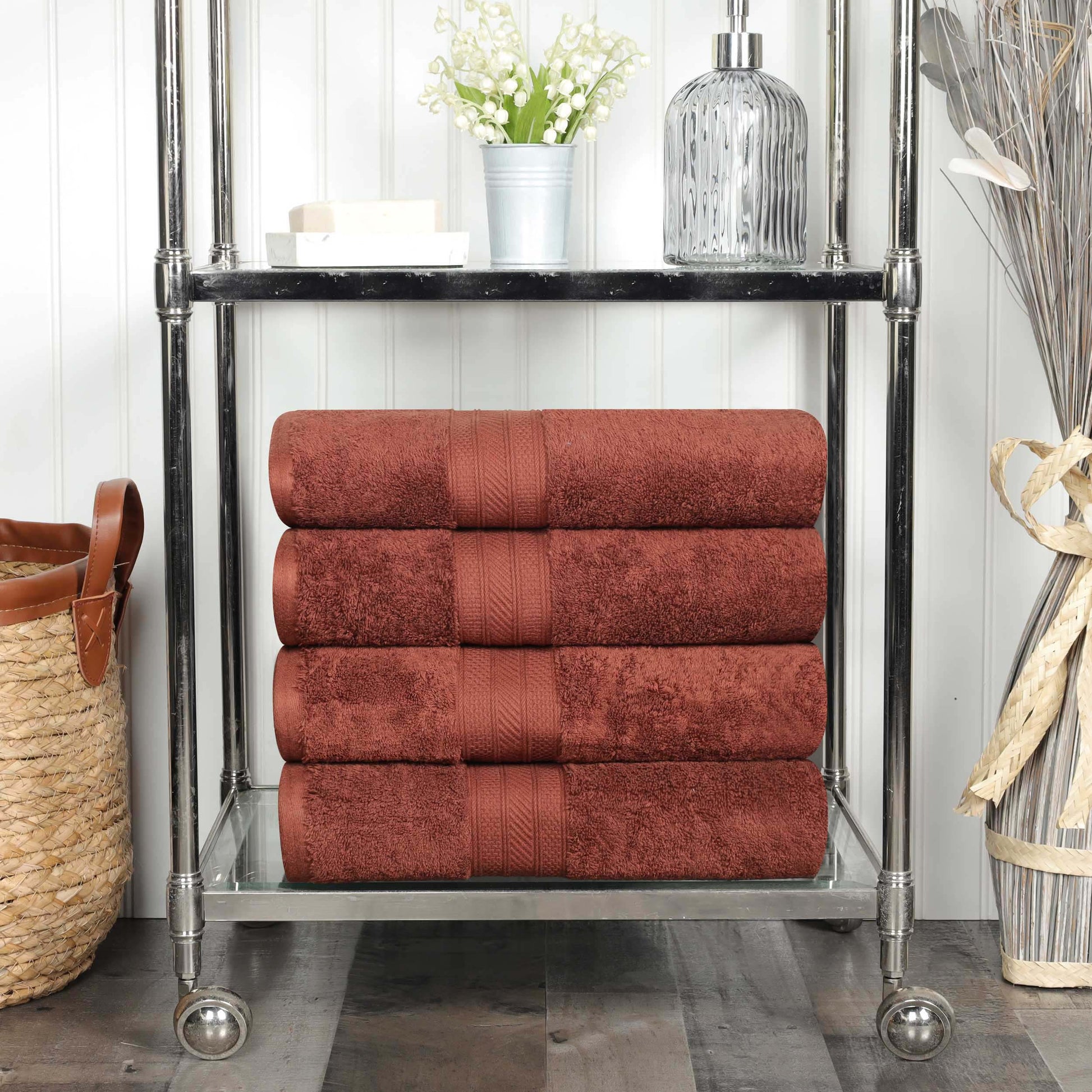 Cotton Heavyweight Luxury 4 Piece Bath Towel Set - Chocolate